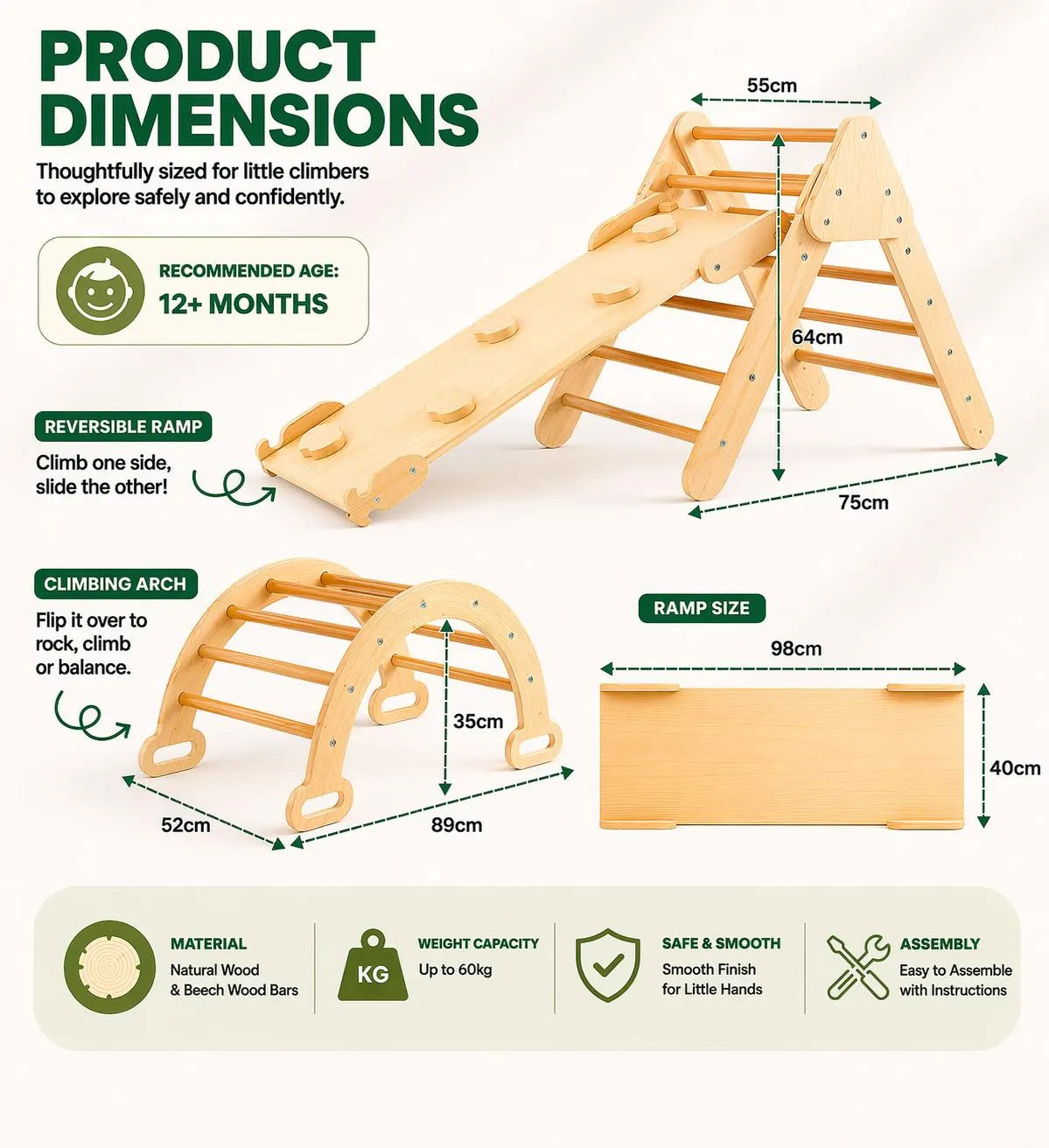 Montessori Pikler Climbing Triangle | BabbliTriangle™ Wooden Climbing Set