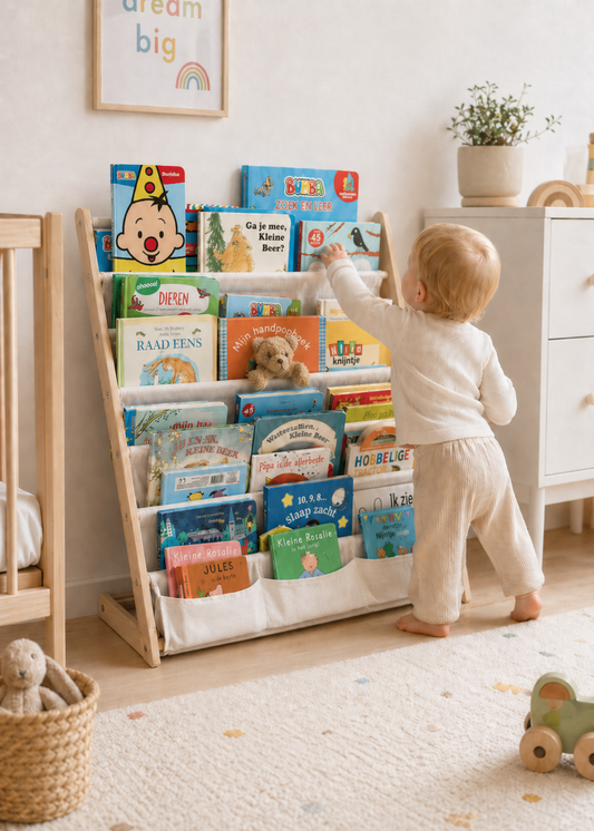 Montessori Bookshelf | BabbliBook™ Front-Facing Wooden Book Rack for Babies, Toddlers & Young Children