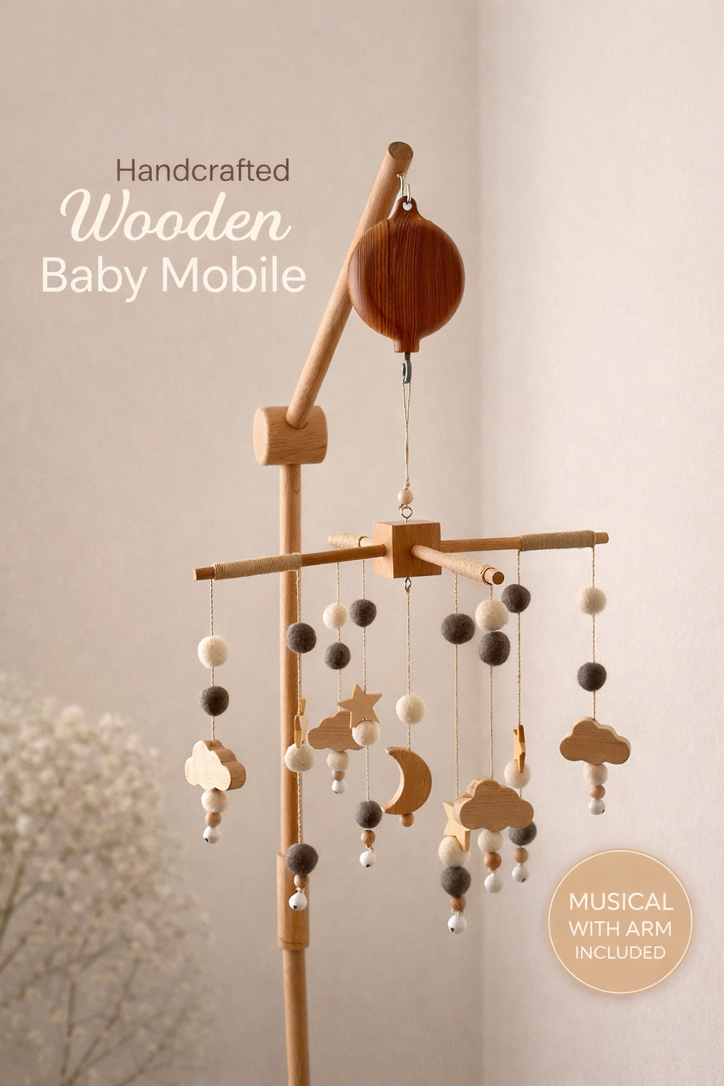 BabbliMobile™ – Moon & Star Baby Mobile with Music Box & Cloud Bracket