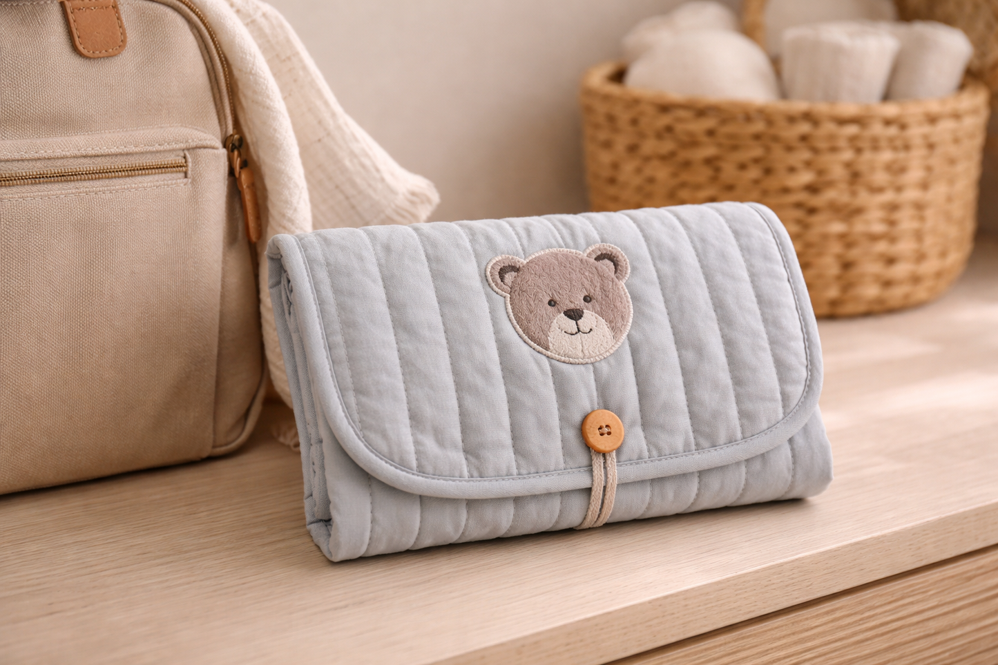 Babblidoo™ Quilted Bear Baby Changing Pad - Foldable Travel Mat