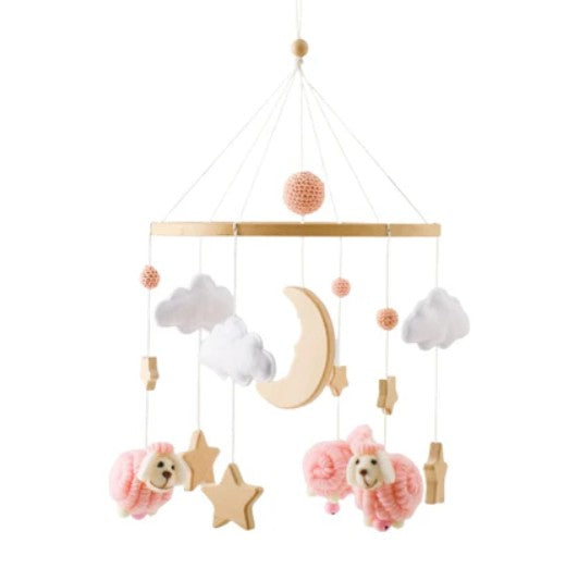 BabbliMobile™ – Wooden Sheep Baby Mobile with Music Box & Bracket