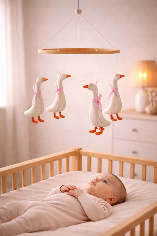 BabbliMobile™ – Storybook Goose Baby Mobile with Music Box & Cloud Bracket