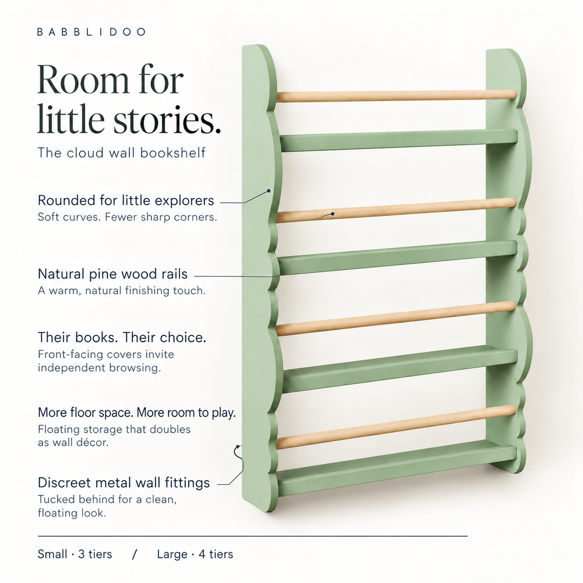 Kids Cloud Wall Bookshelf | Front-Facing Book Storage | BabbliCloud™
