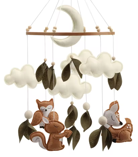 BabbliMobile™ – Woodland Animals Baby Mobile with Music Box & Cloud Bracket