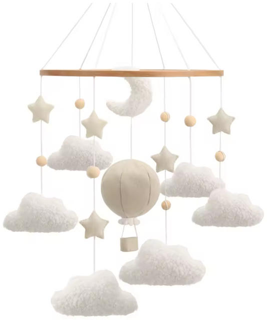 BabbliMobile™ – Hot Air Balloon Baby Mobile with Music Box & Cloud Bracket