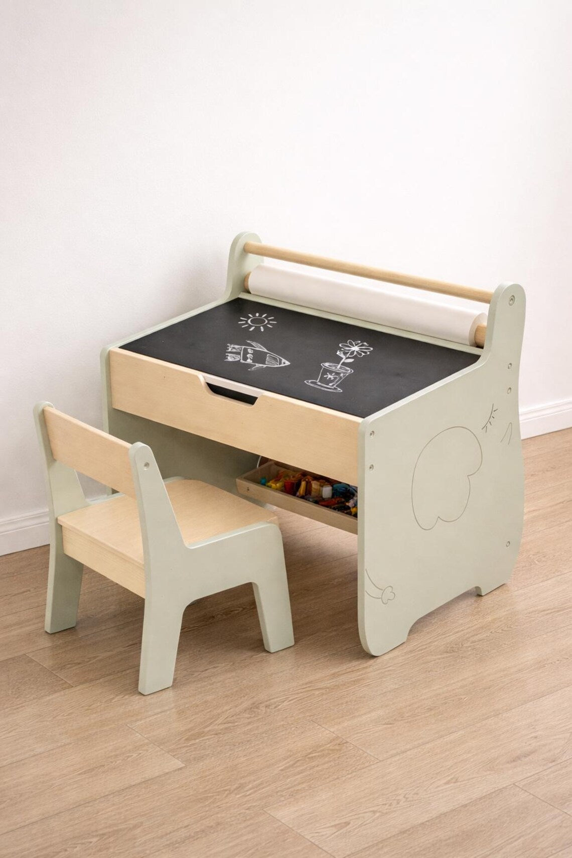 Montessori Kids Art Table and Chair Set | BabbliDesk™ Wooden Activity Desk