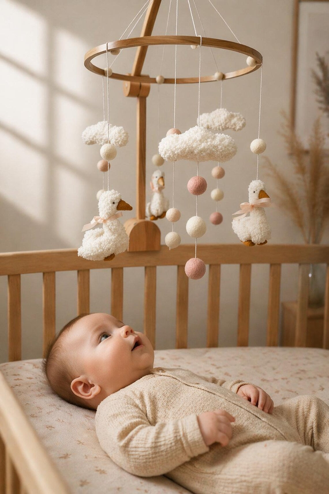 BabbliMobile™ Duck Baby Girl Mobile with Music Box & Cloud Bracket