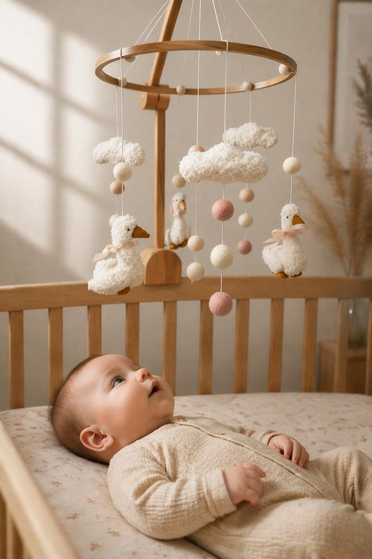 BabbliMobile™ Duck Baby Girl Mobile with Music Box & Cloud Bracket