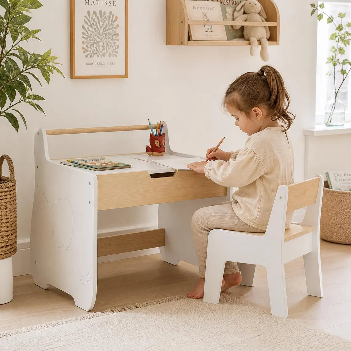 Montessori Kids Art Table and Chair Set | BabbliDesk™ Wooden Activity Desk