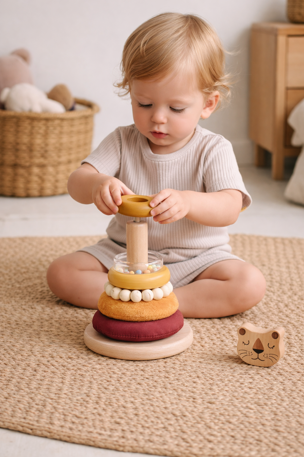 Babblidoo™ Lion Stacking Toy - Wooden Montessori Stacker